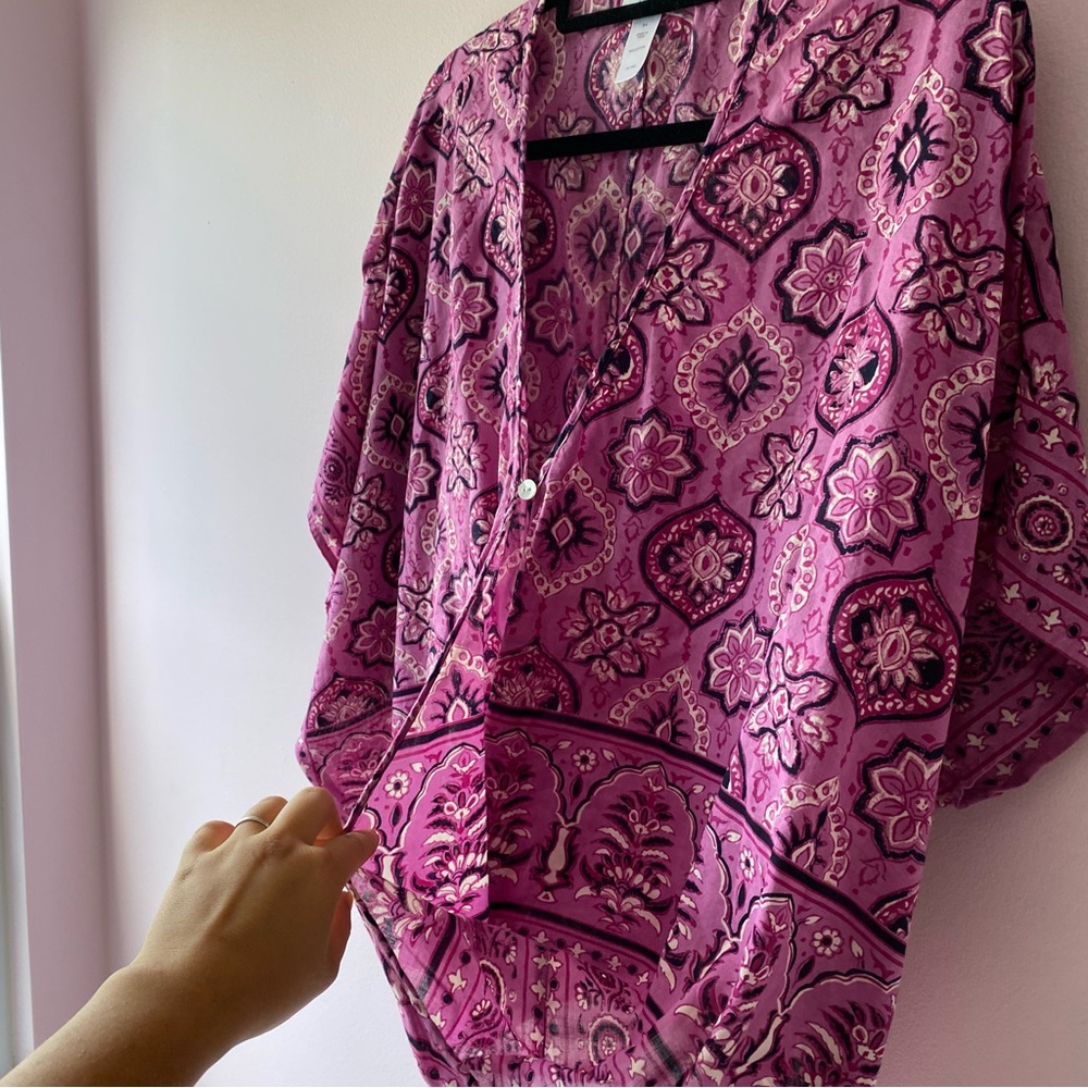 PURE JILL Cotton Mixed-medallion Print V-neck Poncho Top, Pink, Size S-L - Picture 8 of 17